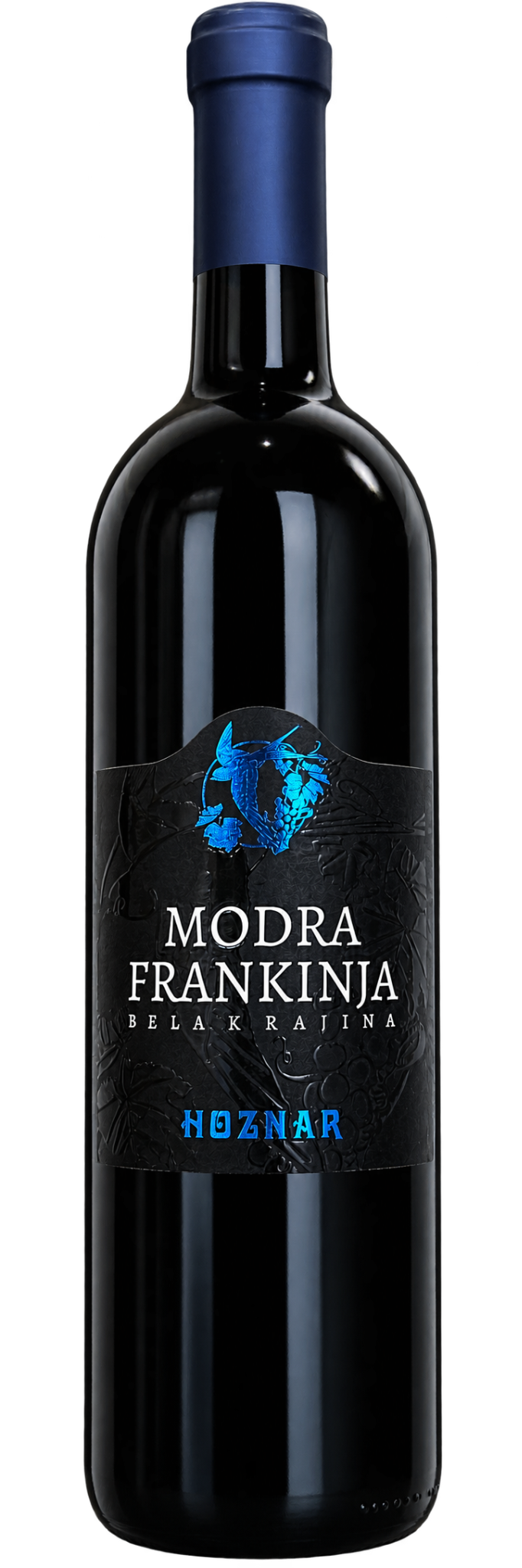 Suho vino Modra frankinja Hoznar iz Bele krajine s črno etiketo